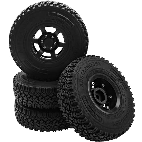 4Pcs HIRCQOO 1.55'' Beadlock Plastic Wheel Rims Rim Rubber Tires Tyre 12mm Hex Compatible with RC4WD D90 TF2 Tamiya CC01 LC70 LC80 MST Axial AX90069 1/10 RC Crawler (Black) - color: Black