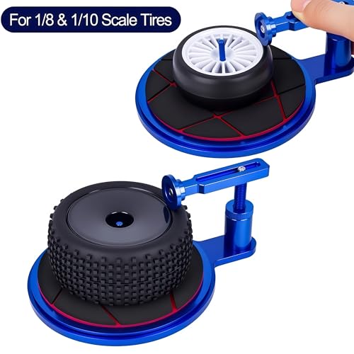 RC Tire Gluer Tool, Adjustable Aluminum RC Tire Gluing Stand for 1/10 & 1/8 Scale On-Road Off-Road Drift Cars, Fits 40mm & Smaller RC Tires (Blue) - color: Blue