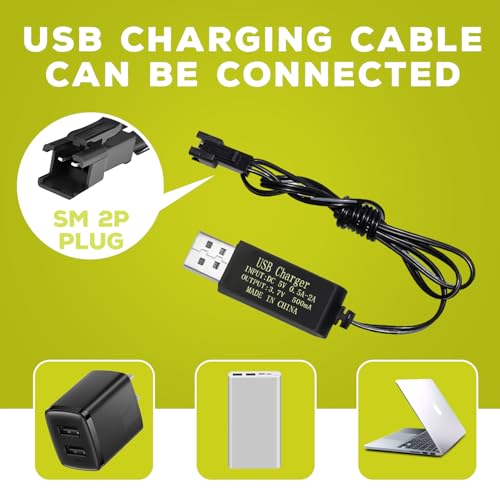 sea jump 2PCS 3.7V 1600mAh Li-ion Battery SM-2P Plug with USB Charging Cable for 9962 8837 Remote Control Toy Car, Engineering Vehicle, and Truck Backup Battery