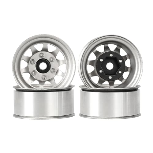 4PCS 1.55 Inch Aluminum Alloy Metal 10Holes Beadlock Wheel Rim Hubs Replacement Accessory for Tamiya AX90069 D90 TF2 CC01 CC02 1/10 RC Crawler Car Upgrade Parts(A-Silver) - color: A-silver