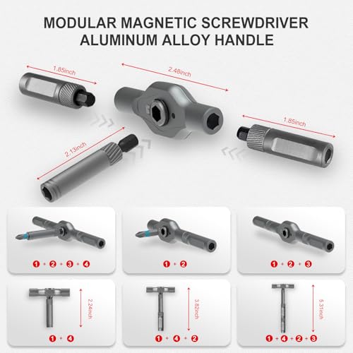 42 in 1 Magnetic Screwdriver, Screwdriver Set, Multi Bit Ratcheting Screwdriver Set with Storage Case Repair Tool Kit for Computer, Eyeglass, Bicycles, Watch, Ring Doorbell, Furniture and DIY - color: Grey Ratchet
