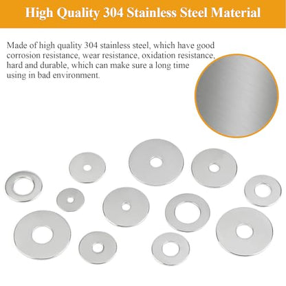 110 Pieces M10x20x1.5mm Fender Washers, 304 Stainless Steel Flat Washers, Fender Washers, Metal Washers for Screws Bolts - size: M10X20X1.5mm