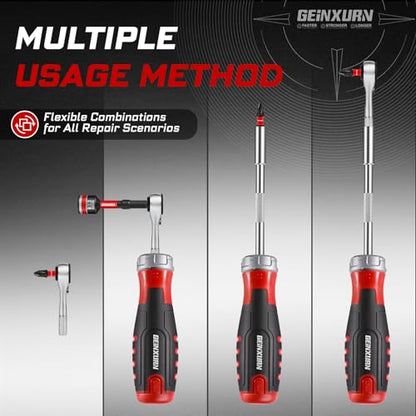19 Pieces Ratcheting Screwdriver Set and Socket Wrench Set, Mini Rachet Wrench, Rachet Screwdriver Handle and Nut Driver with 12 Pcs Impact Screwdriver Bit, Hand Tools Set for Repair DIY - style: RM019-US