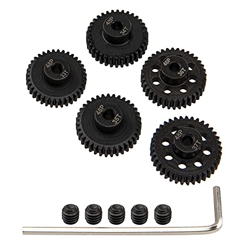 5Pack ShareGoo Steel 48P 3.175mm Pinion Gear Sets 33T 34T 35T 36T 37T fit 3.175mm (1/8-Inch) Shaft Compatible with Arrma HPI Kyosho Losi Axial Traxxas Tamiya Associated 1/10 RC Car Monster Truck Buggy