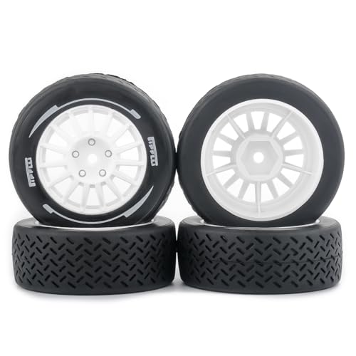 4PCS 1/10 RC Rally Tires & Rims, 58x22mm 12mm Hex Wheel Set, Fits for MJX 14303 14304 1/14 Scale On-Road Car W310 (White) - color: White