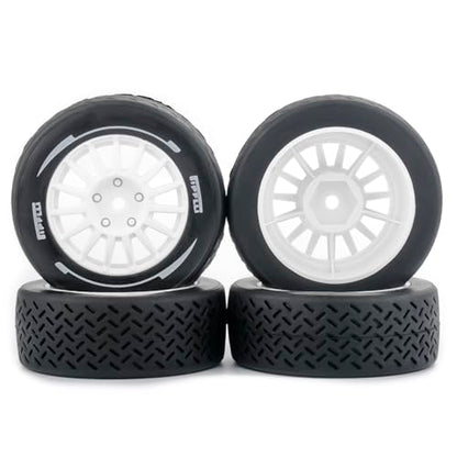 4PCS 1/10 RC Rally Tires & Rims, 58x22mm 12mm Hex Wheel Set, Fits for MJX 14303 14304 1/14 Scale On-Road Car W310 (White) - color: White