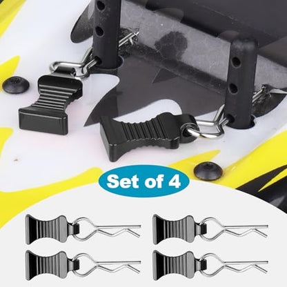 1/10 RC Car Body Clips Pins with Pull Tabs R Clips for All 1:10 1/12 Scale Axial Redcat HPI Himoto HSP Exceed RC Car Parts Truck Buggy Shell Replacement, Set of 4 (Black) - color: Black