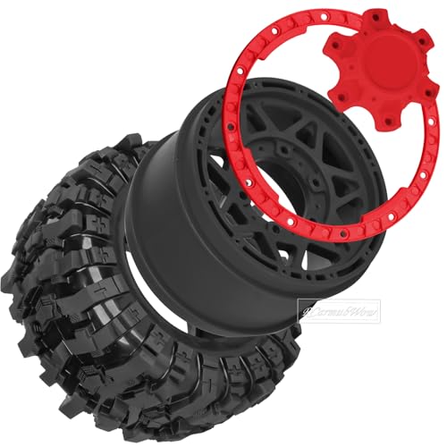 1/10 Scale RC Truck Tires,Wheels and Tires w/12/14/17MM Hex for Rustler Stampede Hoss,Arrm a Granite Vorteks Big Rock 3S,1/10 Off Road Tires Rubber Truck Tyres w/Foam Insert,Black w/Red - color: Black W/Red(4pcs)