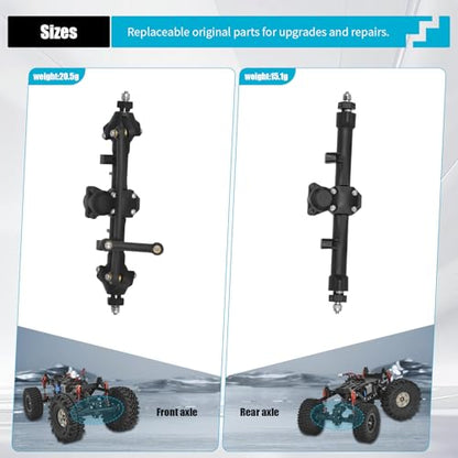 Steering Axle Front & Rear Axles Set Original Straight & Steering Axles for SCX24 AX24 Deadbolt JLU C10 Bronco Gladiator Axial 1/24 RC Crawler, Plastic Assembled Portal Axle Replacement for AXI31609