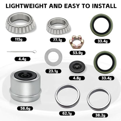 2 Sets 3500lb Trailer Wheel Bearing Kit L68149 L44649 Boat Trailer Axle Bearing Kit Grease Seals Fits for 1-3/8'' to 1-1/16''Bearing Kits 1.98" Dust Caps and Rubber Plugs Cotter Pins for #84 Spindle - color: 2 Set L68149 L44649 Bearings Kit