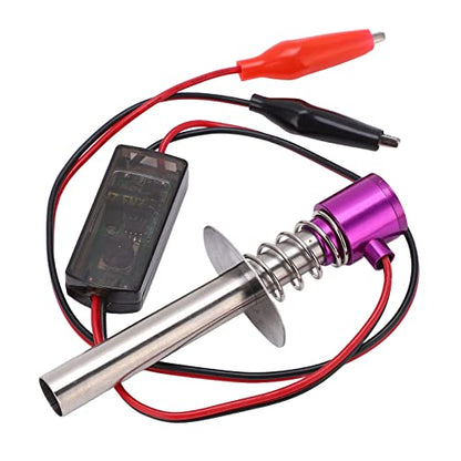 6-12V RC Car Igniter Kit with N4 Hot Glow Plug Gasket, RC Glow Plug Igniter for Methanol Engine, Electronic Glow Plug Starter for Aircraft Car Model, Compatible with HSP and Othe (Purple) - color: Purple