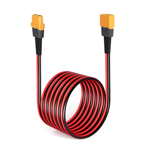 ELFCULB 12AWG 75FT XT60 Extension Cable 2 6 10 20 35 50 75 100FT XT60 Female to Male Connector for RC Battery Portable Power Station Solar Panel(75FT) | XT60 connector cable with stranded tinned copper wire for battery charging, power distribution, and eq