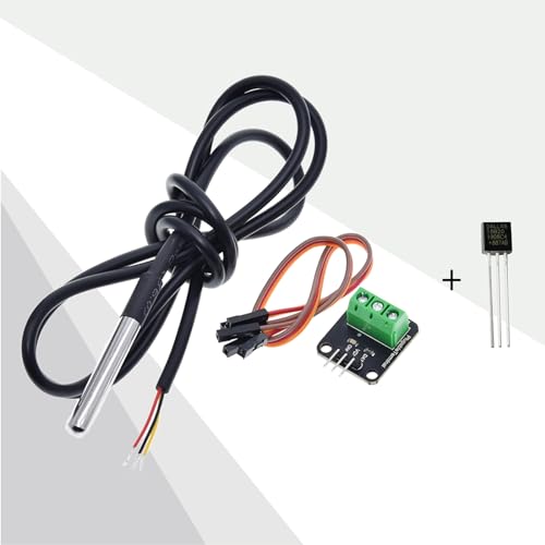2 Pack Temperature Sensor Module Kit with 1m Cable Waterproof Stainless Steel Probe, Temperature Sensor Chip for Arduino and Raspberry Pi
