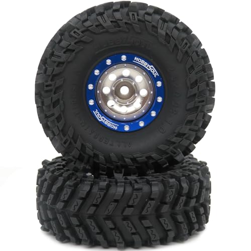 RC Soft Sticky 1.0 Mud tires 64mm & Metal 1.0 beadlock wheels +1mm / -3mm Offset Rims Blue Champagne For RC Micro Crawler 1/18 TRX4M FMS24 FCX24 1/24 SCX24 - color: Blue & Champagne