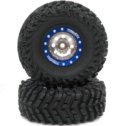 RC Soft Sticky 1.0 Mud tires 64mm & Metal 1.0 beadlock wheels +1mm / -3mm Offset Rims Blue Champagne For RC Micro Crawler 1/18 TRX4M FMS24 FCX24 1/24 SCX24 - color: Blue & Champagne