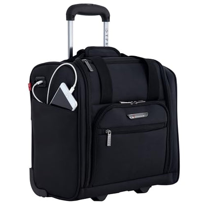 TPRC 15” Underseat Carry-On Luggage Airline Approved Personal Item with USB Charging Port, Black - color: Black