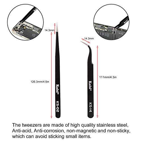 Kaisiking 6 Pcs Double Sided Soldering Assist Aid Repair Tool | with 2 Precision Tweezers for Electronics Repair and Soldering