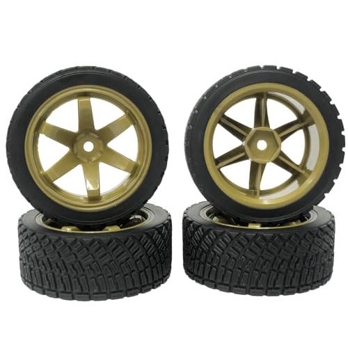 4PCS 65mm RC Rally Car Rubber Tires and 6-Spokes Wheel Rims 12mm Hex Compatible with 1/10 RC On-Road Rally Racing Car for HSP Tamiya Sakura HPI WR8 HSP TT02 WLtoys RC Parts (Gold) - color: Gold