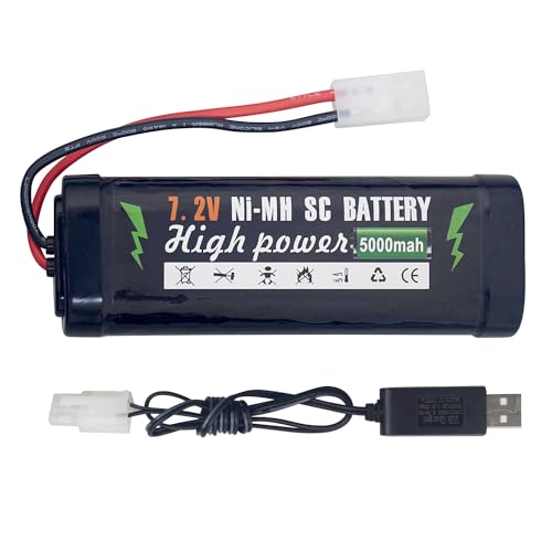 7.2V 5000mAh NiMH KET-2P Plug Battery with USB Charger Suitable for RC Truggy Buggy Tank Racing Remote Control Car Truck