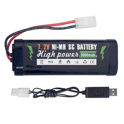 7.2V 5000mAh NiMH KET-2P Plug Battery with USB Charger Suitable for RC Truggy Buggy Tank Racing Remote Control Car Truck