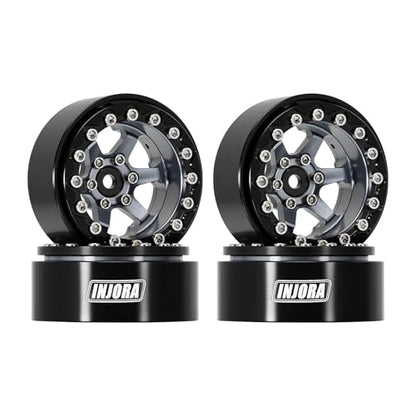 INJORA 1.3" Aluminium -5.25mm Offset Beadlock Wheels for 1/24 1/18 RC(Grey) - color: Grey