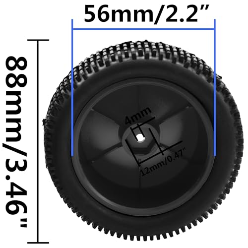 OD 88mm/3.46" Rubber Tire Front Rear Tyre & Plastic Wheel Rims 12mm Hex Hub Compatible with Redcat Tornado Shockwave HPI HSP Kyosho Losi 1/10 Scale Off Road Buggy (Black) - color: Black