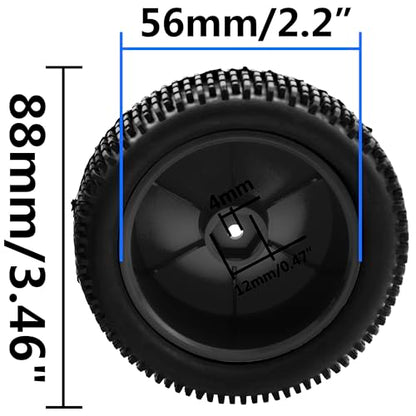 OD 88mm/3.46" Rubber Tire Front Rear Tyre & Plastic Wheel Rims 12mm Hex Hub Compatible with Redcat Tornado Shockwave HPI HSP Kyosho Losi 1/10 Scale Off Road Buggy (Black) - color: Black