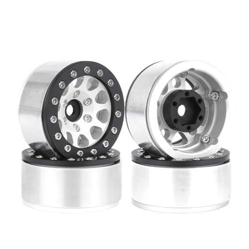 4PCS 1.55 Inch Aluminum Alloy Metal 5Spoke Beadlock Wheel Rim Hubs Replacement Accessory for AX90069 D90 TF2 CC01 Tamiya 1/10 RC Crawler Car Upgrade Parts (Black Silver) - color: Black Silver