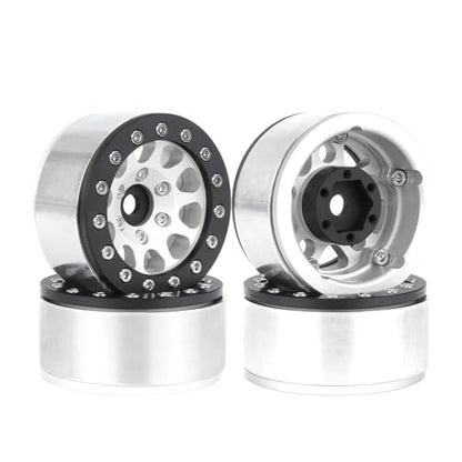 4PCS 1.55 Inch Aluminum Alloy Metal 5Spoke Beadlock Wheel Rim Hubs Replacement Accessory for AX90069 D90 TF2 CC01 Tamiya 1/10 RC Crawler Car Upgrade Parts (Black Silver) - color: Black Silver