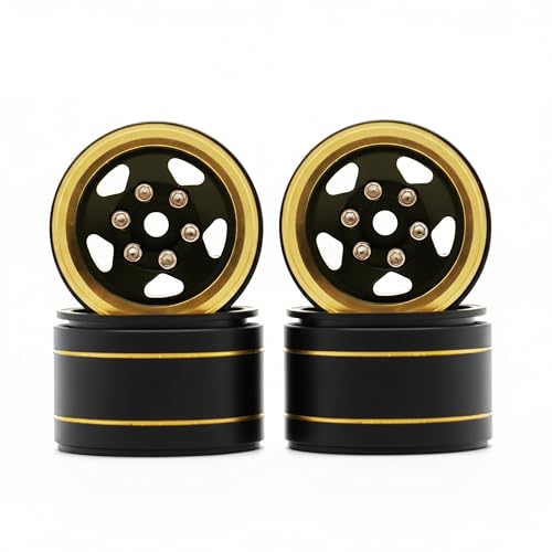 1.0” Brass Beadlock Wheels, -6.35mm Offset CNC Rims for 1/18 1/24 RC Crawler TRX4M, Axial SCX24 AX24, Redcat Ascent-18, FMS FCX24, 4 pcs, Black