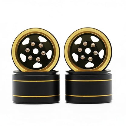 1.0” Brass Beadlock Wheels, -6.35mm Offset CNC Rims for 1/18 1/24 RC Crawler TRX4M, Axial SCX24 AX24, Redcat Ascent-18, FMS FCX24, 4 pcs, Black