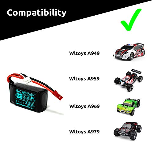 (2 Pack 7.4v 1100mAh Li-po A949 A959 RC Car Battery JST Red Connector A969 A979 K929 Wltoys 1/18 - color: A949 A959 A969 RC Car XML-7411RC-RC, size: 2 Pack