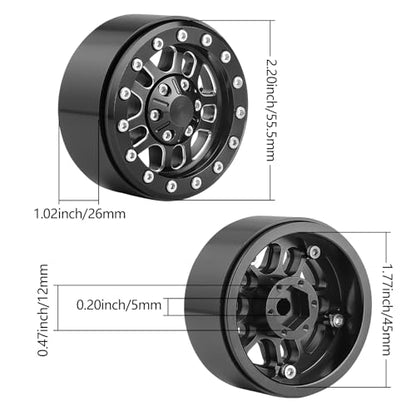 HobbyPark 1.9 Beadlock Wheels for TRX4 Axial SCX10 II III RR10 Wraith Redcat Gen 8 Gen 7 RC4WD 1/10 Scale RC Crawler Car (Black Ring) - color: Black Ring