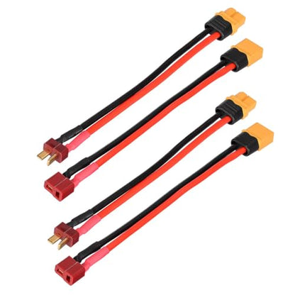 ELFCULB T Plug to XT60 Male Female Adapter 12AWG 2Pairs T Plug Female to XT60 Male and T Plug Male to XT60 Female Connector for RC Lipo Battery Drone(6Inches) | Connector adapter cable with stranded tinned copper wire for RC models, FPV drones, and custom
