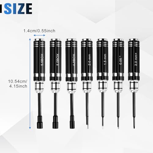 7Pcs RC Hex Screw Driver Nut Driver & Phillips Screwdriver Tool Kit High Hardness S2 Steel Anti-Slip Handle for 1/16 RC Car Crawler Truck Repair for Micro Crawler Buggy Boat Maintenance