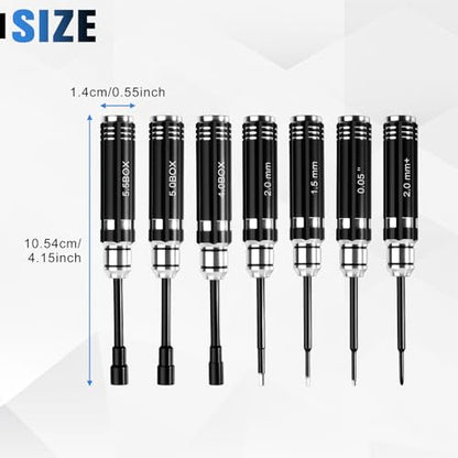 7Pcs RC Hex Screw Driver Nut Driver & Phillips Screwdriver Tool Kit High Hardness S2 Steel Anti-Slip Handle for 1/16 RC Car Crawler Truck Repair for Micro Crawler Buggy Boat Maintenance