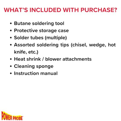POWER PROBE Butane Soldering Kit (PPSK) [Automotive Diagnostic Car Test Tool, Easy Start Electronic Ignition, Adjustable Flame, with Multiple Tips, Black
