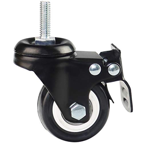 2 Inch Stem Casters, DICASAL Double Brakes Black PU Imperial Inch 5/16"-18x1 Screw Thread 360° Swivel Caster Wheels for Furture Carts DIY Stands 4 Pack - style: 2 Inch