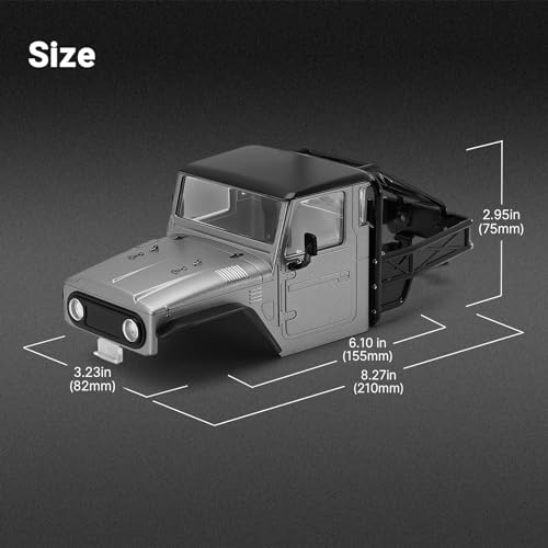 INJROA IR40 Truck Body with Tube Cage for 1/18 TRX4M Defender Bronco (Grey) - color: Grey
