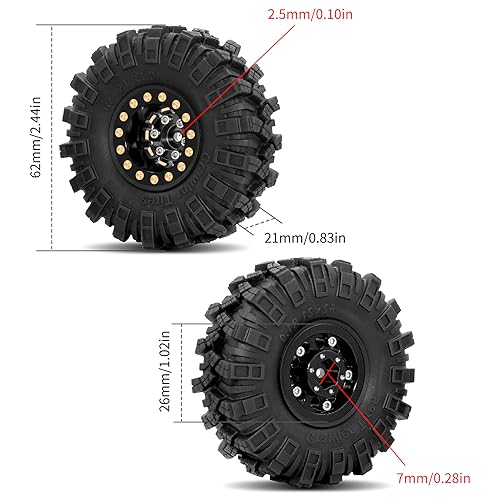 OGRC 1.0 Brass Beadlock Wheel and Tires Set for 1/18 TRX4M 1/24 SCX24 FCX24 | 62*21mm, 47g/pc Brass Wheels, 7mm Negative Offset, Soft & Sticky Compound Tires