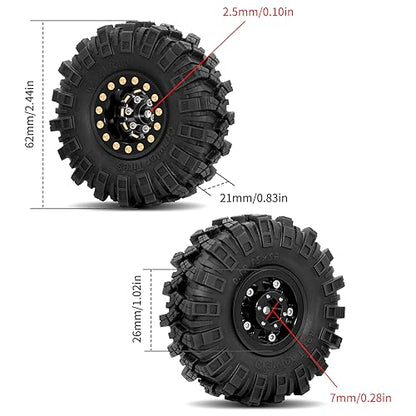 OGRC 1.0 Brass Beadlock Wheel and Tires Set for 1/18 TRX4M 1/24 SCX24 FCX24 | 62*21mm, 47g/pc Brass Wheels, 7mm Negative Offset, Soft & Sticky Compound Tires