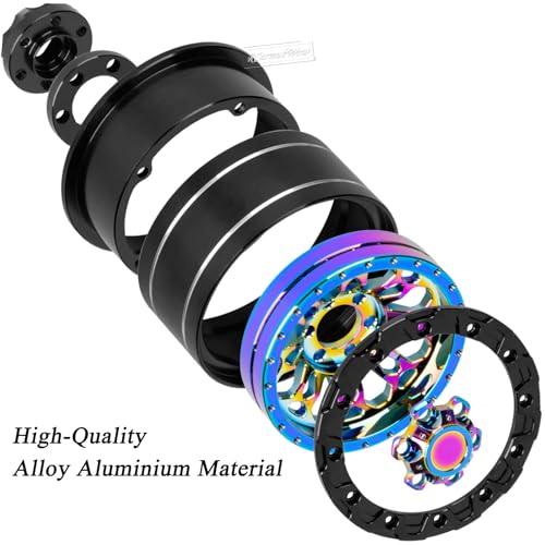 RC 2.2" Beadlock Wheels for 1/10 RC Crawler SCX10 AMG 6X6 TRX4 Red cat Gen8 Gen7 Pro,Alloy Aluminium 2.2 Beadlock RC Wheels 2.2 Beadlock RC Rims,4Packs,Rainbow