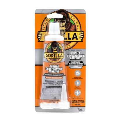 Gorilla Max Strength Construction Adhesive, Clear, 2.5 oz | Gap-Filling and Paintable, Ideal for Quick Fixes and Touch Ups, Bonds Wood, Metal, Glass, Tile, Stone, and Drywall - size: 2.5oz, style: 1 Pack