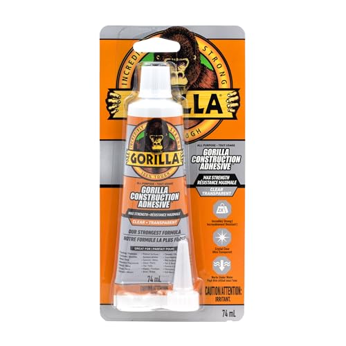 Gorilla Max Strength Construction Adhesive, 2.5 oz (Pack of 3), Clear, Waterproof for Quick Fixes Touch Ups, Bonds Wood Metal Glass Tile Stone Drywall, Indoor Outdoor Gap-Filling Paintable - size: 2.5oz (Pack of 3), style: 1 Pack