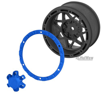1/16 RC Wheels and Tires 4PCS, RCHuiWow 12mm Hex Plastic Rim Tires Set for 1/16 M-J-X16207-210,H-B-X16889-890,S-C-Y16101-106,Summit E-Revo Gorgon Grom,Mini Kraton 3S RC Truck Upgrades,Black&Navy Blue - color: Black&navy Blue(4pcs)
