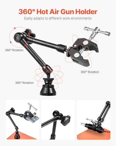 VEVOR Magnetic Helping Hands Soldering Station, 4 Flexible Arms Third Hand Tool, with 6 PCB Pillar Holders & 360 Hot Air Gun Holder, Heavy-Duty Base Soldering Helper for Electronic Repair Craft - style: 11*7in Large Base with Holders