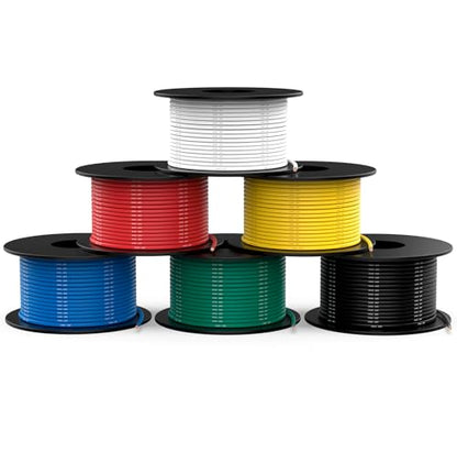 NAOEVO 24 Gauge Wire, Tinned Copper Silicone 24 AWG Automotive Wire, 300FT | 200°C, High Conductivity, Flexible 24 AWG Stranded Wire, 24 AWG Wire for Automotive, LED, DIY, Circuit (6 Colors 50ft/Spool) - size: 50ft, style: 24AWG