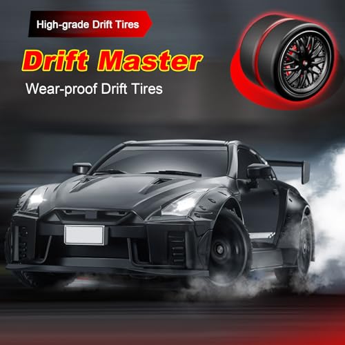 RC Drift Car, 1:16 Scales MN268 GTR Remote Control Drift Car with Gyro, LED Lights, Drifting Tires, 4WD 20 KM/H High Speed Drifting Vehicle Hobby RC Toys for Adults and Teens (2 Batteries)