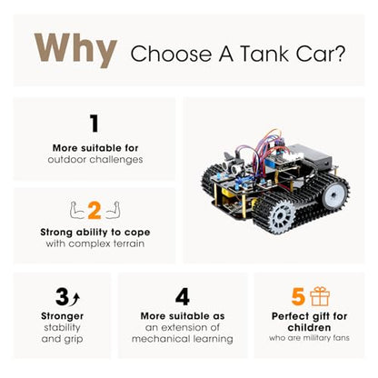 Robotics Kit for Kids Ages 8–12, Smart Robot Tank Car Compatible with Arduino & Scratch & Python, STEM Toys for Boys Ages 8–12, App & Remote Control, Birthday Coding Gift for Boys, Girls and Adults