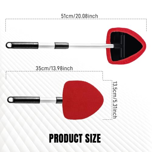 Windshield Cleaner Tool, Windshield Cleaning Tool, Car Window Detailing Cleaning Kit with Extendable Handle and Reusable Microfiber Pads, Auto Glass Wiper Brush for Car Office Home (Red) - color: Red